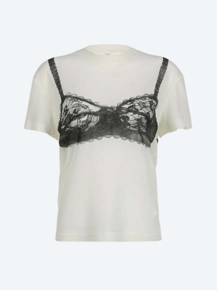 Style Core Aesthetics, New Style Trends - Lace Bra Tee Style Core Aesthetics, New Style Trends - Lace Bra Tee