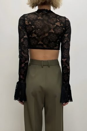 Style Core Aesthetics, New Style Trends - Lace Flare Cuffs Crop Top