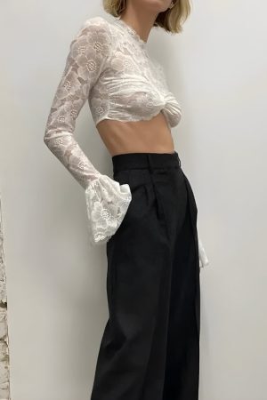 Style Core Aesthetics, New Style Trends - Lace Flare Cuffs Crop Top