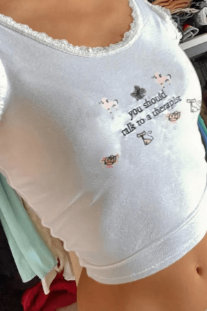 Style Core Aesthetics, New Style Trends - Lace Patch Embroidery Cropped Tank Top