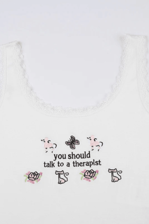 Style Core Aesthetics, New Style Trends - Lace Patch Embroidery Cropped Tank Top