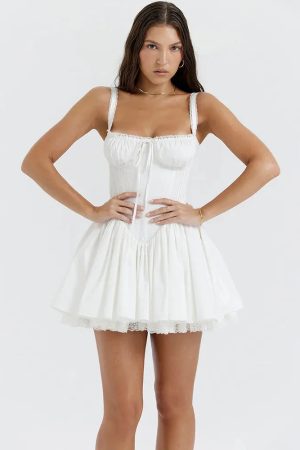 Style Core Aesthetics, New Style Trends - Lace Ruffled Corset Mini Dress
