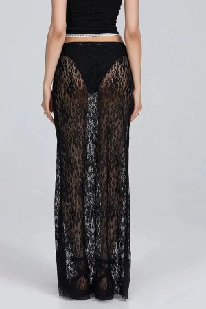 Style Core Aesthetics, New Style Trends - Lace Sheer Low Rise Maxi Skirt