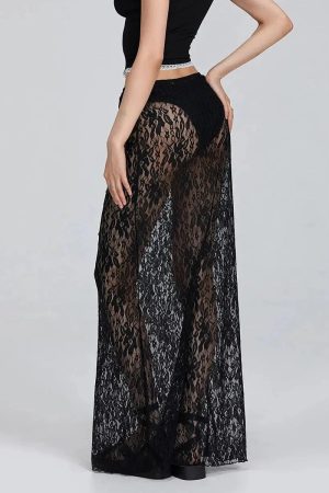 Style Core Aesthetics, New Style Trends - Lace Sheer Low Rise Maxi Skirt
