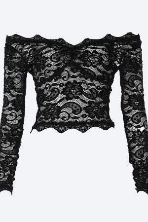 Style Core Aesthetics, New Style Trends - Lace Sheer Off Shoulder Top