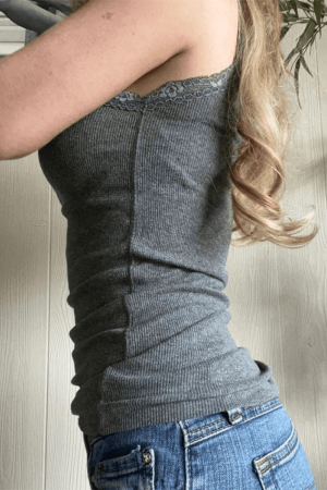Style Core Aesthetics, New Style Trends - Lace Trim Gray Tank Top