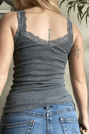 Style Core Aesthetics, New Style Trends - Lace Trim Gray Tank Top