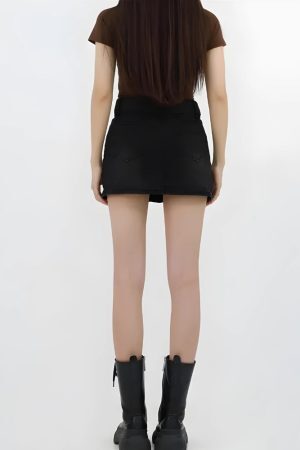 Style Core Aesthetics, New Style Trends - Lace Up Belted Denim Mini Skort