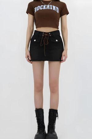 Style Core Aesthetics, New Style Trends - Lace Up Belted Denim Mini Skort