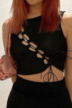 Style Core Aesthetics, New Style Trends - Lace Up Cutout Crop Tank Top