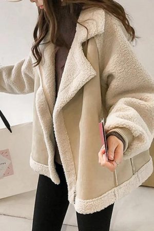 Style Core Aesthetics, New Style Trends - Lambswool Suede Patch Loose Jacket