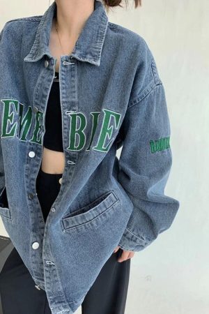 Style Core Aesthetics, New Style Trends - Letter Embroidery Oversized Denim Jacket