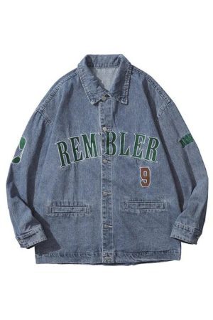 Style Core Aesthetics, New Style Trends - Letter Embroidery Oversized Denim Jacket