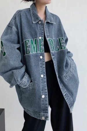 Style Core Aesthetics, New Style Trends - Letter Embroidery Oversized Denim Jacket