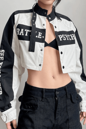 Style Core Aesthetics, New Style Trends - Letter Graphic Color Block Zip-Up Hoodie