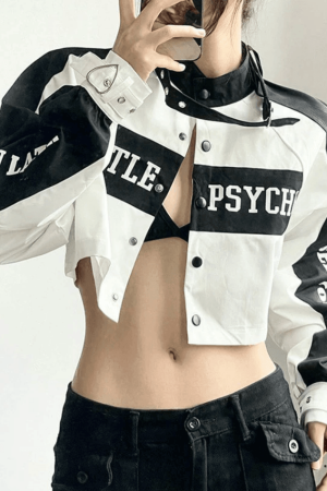 Style Core Aesthetics, New Style Trends - Letter Graphic Color Block Zip-Up Hoodie