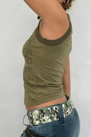 Style Core Aesthetics, New Style Trends - Letter Print Racer Back Tank Top