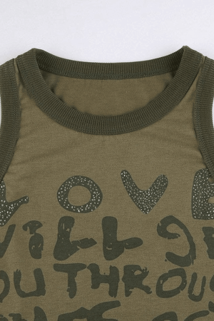 Style Core Aesthetics, New Style Trends - Letter Print Racer Back Tank Top