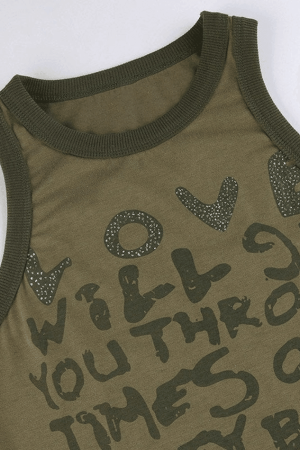 Style Core Aesthetics, New Style Trends - Letter Print Racer Back Tank Top