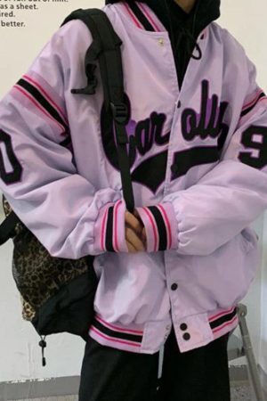 Style Core Aesthetics, New Style Trends - Letter Print Splice Varsity Jacket