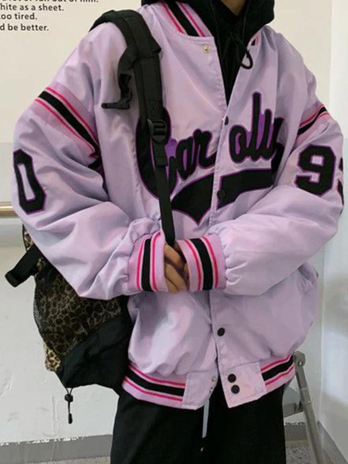 Style Core Aesthetics, New Style Trends - Letter Print Splice Varsity Jacket Style Core Aesthetics, New Style Trends - Letter Print Splice Varsity Jacket