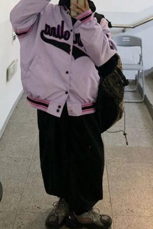 Style Core Aesthetics, New Style Trends - Letter Print Splice Varsity Jacket