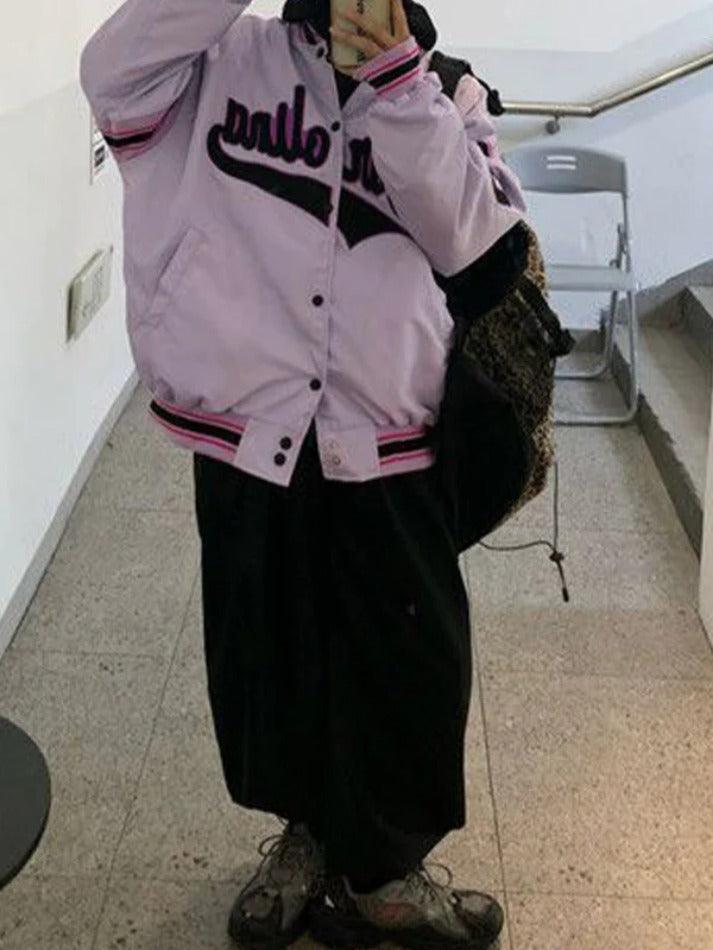Style Core Aesthetics, New Style Trends - Letter Print Splice Varsity Jacket Style Core Aesthetics, New Style Trends - Letter Print Splice Varsity Jacket
