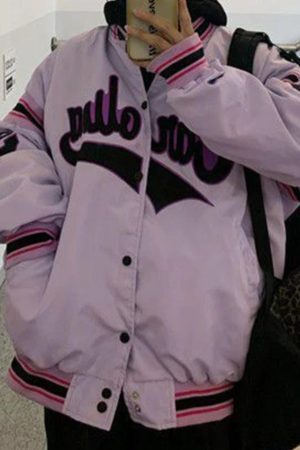 Style Core Aesthetics, New Style Trends - Letter Print Splice Varsity Jacket