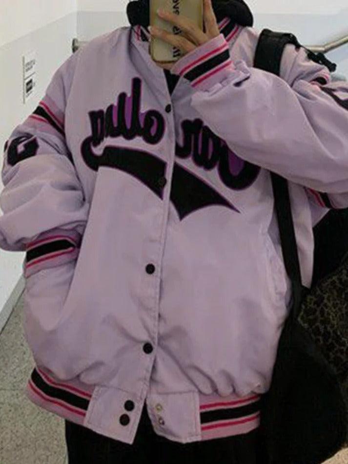 Style Core Aesthetics, New Style Trends - Letter Print Splice Varsity Jacket Style Core Aesthetics, New Style Trends - Letter Print Splice Varsity Jacket