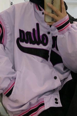 Style Core Aesthetics, New Style Trends - Letter Print Splice Varsity Jacket