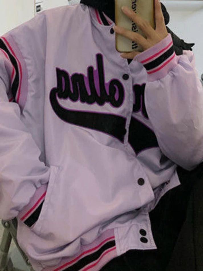 Style Core Aesthetics, New Style Trends - Letter Print Splice Varsity Jacket Style Core Aesthetics, New Style Trends - Letter Print Splice Varsity Jacket