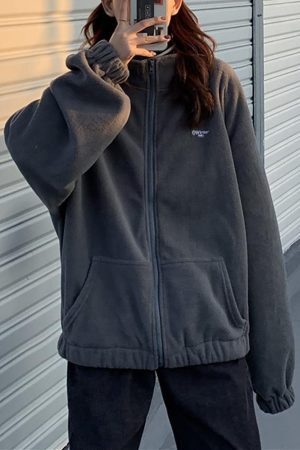 Style Core Aesthetics, New Style Trends - Letter Print Zip-up Jacket