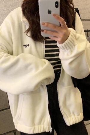 Style Core Aesthetics, New Style Trends - Letter Print Zip-up Jacket