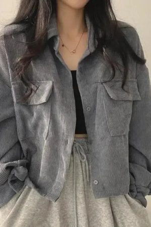 Style Core Aesthetics, New Style Trends - Light Academia Cropped Corduroy Jacket