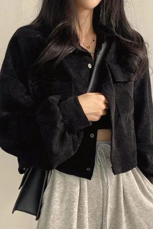 Style Core Aesthetics, New Style Trends - Light Academia Cropped Corduroy Jacket