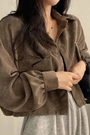 Style Core Aesthetics, New Style Trends - Light Academia Cropped Corduroy Jacket