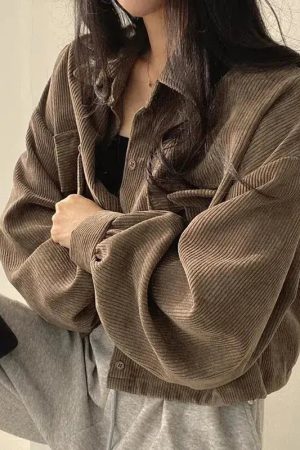 Style Core Aesthetics, New Style Trends - Light Academia Cropped Corduroy Jacket