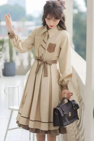 Style Core Aesthetics, New Style Trends - Light Academia Uniform Midi Dress