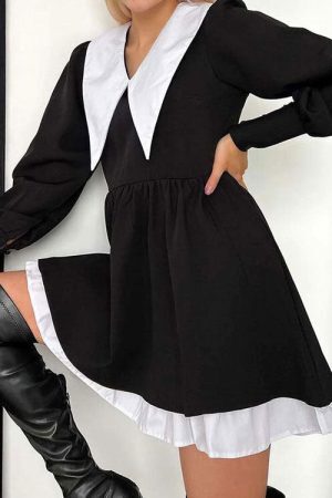 Style Core Aesthetics, New Style Trends - Like a Doll Black Collar Dress