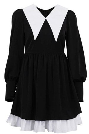 Style Core Aesthetics, New Style Trends - Like a Doll Black Collar Dress