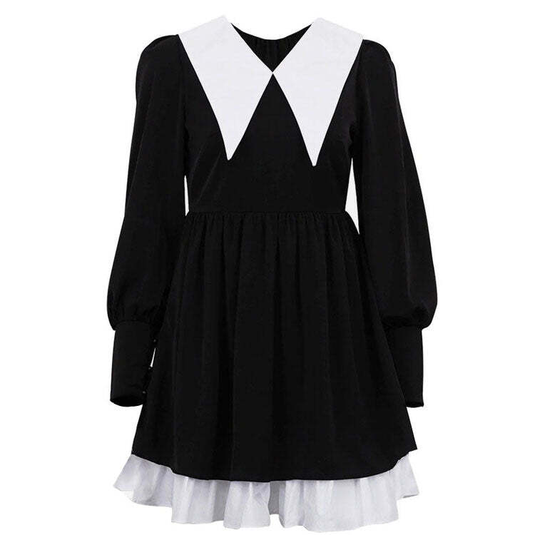 Style Core Aesthetics, New Style Trends - Like a Doll Black Collar Dress Style Core Aesthetics, New Style Trends - Like a Doll Black Collar Dress