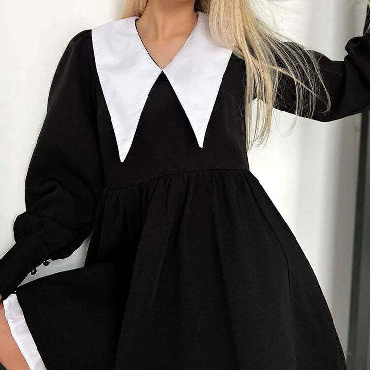 Style Core Aesthetics, New Style Trends - Like a Doll Black Collar Dress Style Core Aesthetics, New Style Trends - Like a Doll Black Collar Dress
