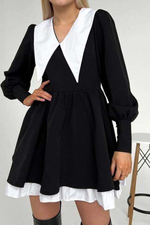 Style Core Aesthetics, New Style Trends - Like a Doll Black Collar Dress