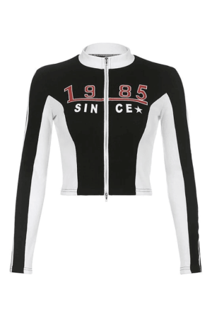 Style Core Aesthetics, New Style Trends - Logo Graphic Patchwork Cropped Moto Jacket