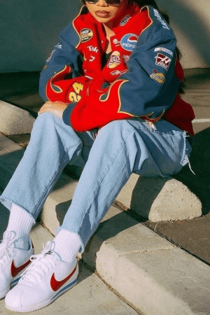 Style Core Aesthetics, New Style Trends - Logo Print Moto Varsity Jacket