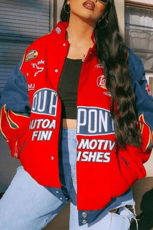 Style Core Aesthetics, New Style Trends - Logo Print Moto Varsity Jacket
