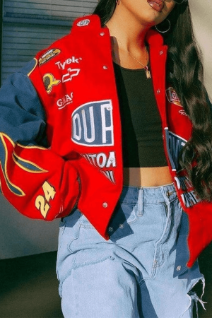 Style Core Aesthetics, New Style Trends - Logo Print Moto Varsity Jacket