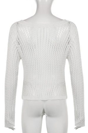 Style Core Aesthetics, New Style Trends - Long Sleeve Fishnet Top