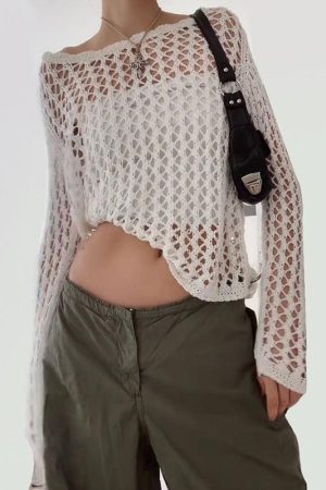 Style Core Aesthetics, New Style Trends - Long Sleeve Fishnet Top