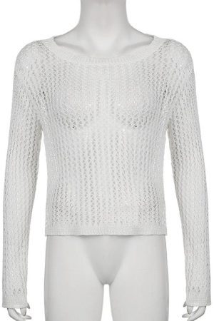 Style Core Aesthetics, New Style Trends - Long Sleeve Fishnet Top
